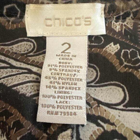 CHICO’S Burnout Velvet Brown Embellished Tunic Blouse Top Stretch Fall Size 2 L - Picture 8 of 9